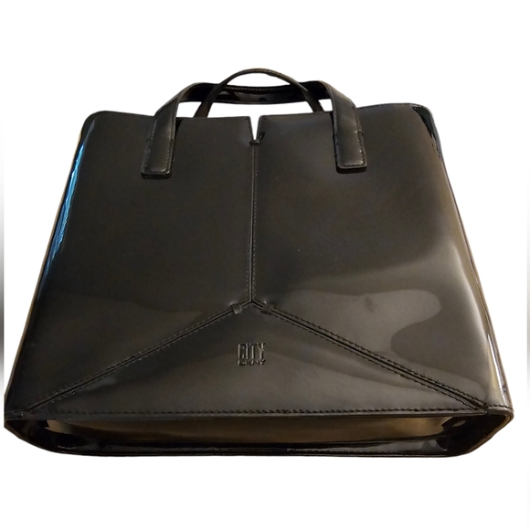 EUC | HTF DKNY Vintage "City" Black Patent Leather Purse | Size: 8¾" x 10¼" x 3" - Picture 6 of 14